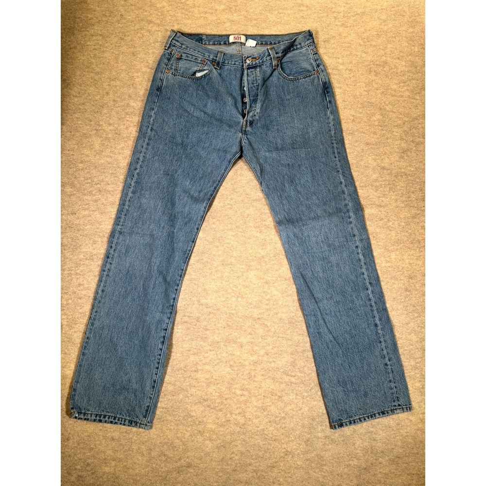 Levis‎ 501 Original Fit Straight Jeans Mens 36x34 Blue Denim Cotton Button Fly
